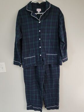 Lanz Of Salzburg Plaid Cotton Flannel Pajama Set Women's Size M Cozy Sleepwear